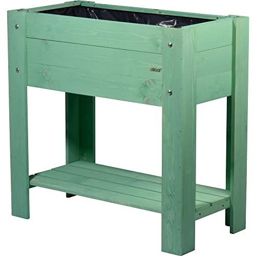 dobar 58292FSCe – Elegante bancal Alto Urban con Superficie de Almacenamiento – Bancal Elevado para Verduras con lámina – Jardinera Verde Menta para balcón, jardín y terraza