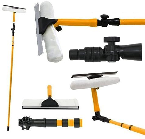 3.5M Extendable Telescopic Window Cleaning Kit Heavy Duty Glass Cleaner with Soft Rubber Squeegee 180° Adjustable Pole for Conservatories & High Windows Perfect for Home Office & Commercial Use
