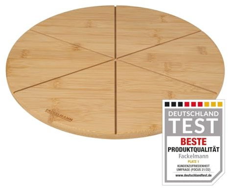 Fackelmann 31119 Planche à pizza avec rainures de coupe, Planche à découper la pizza, Planche en bois de bambou, tarte flambée, quiche, apéro, 32 cm