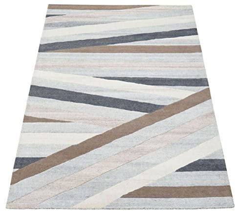 Beige Compatible with Braun Teppich 100% Wolle 160X230 cm Orientteppich Handgetuftet HT412