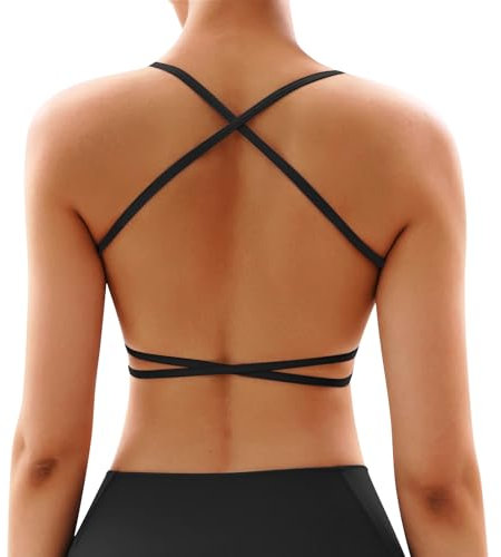 Vertvie Sport BH Rückenfrei Damen Gepolstert Bustier Sexy Crossback Bra Ohne Bügel Gym Push Up BH Fitness Yoga Backless Bra Abnehmbaren Cups(1pc - Schwarz,S)