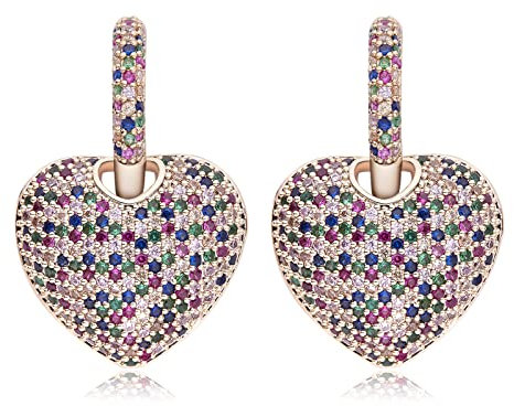 S925 Sterling Silber Nadel Herz Dangle Drop Hoop Ohrringe für Frauen Mehrfarbige Kristall Cubic Zirkonia Lila Amethyst Dangling Ohrringe Feine Schmuck Geschenke für Sie (multicolor)