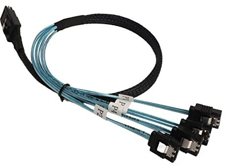 BAOK Cable Mini SAS, Mini SAS Seguro Estable a 4 Cable SATA 12Gbps 7 Pines Cobre Estañado Flexible Fino para Chasis de PVC (1m)