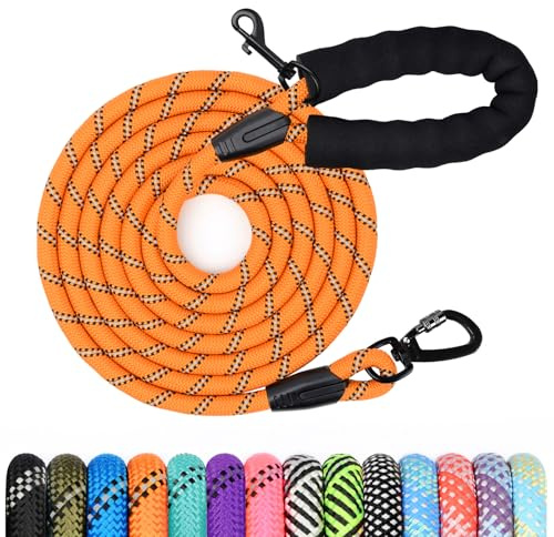 Longe pour Chien, 1,2M/ 1,5M/ 2M/ 3M/ 5M/ 10M/ 15M/ 20M/ 30M Laisse de Dressage pour Chien, Long Laisse avec Poignée Rembourrée pour Petits, Moyens et Grands Chiens