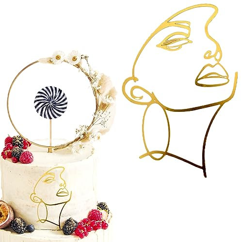 Neodtx Lady Face Cake Topper Acryl Gold Gesicht Geburtstag Tortendeko Mädchen Minimalistische Kunst Torten Deko Für Frau Braut Dusche Hochzeit Jubiläum Muttertag Party Kuchen Deko Nicht Essbar