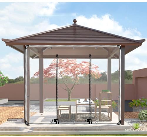 Sonakia Outdoor Clear Tarp Curtains With Zip, Transparent Waterproof Tarpaulin Side Panels With Eyelets, Weatherproof Tarpaulin for Pergola Gazebo Garden Carport,WxH-5.5x1.8m/18 * 5.9ft