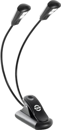 K&M Konig & Meyer Music Stand Light with 2 LED FlexLights - 1300 Lux - Adjustable Gooseneck Lights Can Be Positioned Individually - Rechargeable Piano Light with USB Charging Cable Included - 0.11kg