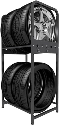 HACSYP Stockage de Rack de pneus, système de Stockage Multi-pneus, Support de Pneu de Garage Robuste, Support de Pneu en métal Noir for 4 pneus, for Garage/sous-Sol
