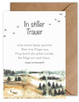 WBdesignz Trauerkarte mit Umschlag In Stiller Trauer - Beerdigung Karte mit Zitat - Kondolenz Karte Anteilnahme (DIN A6)