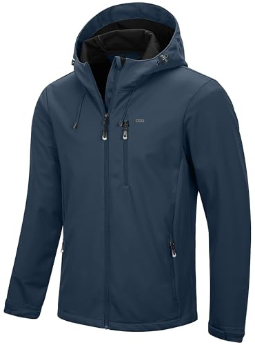 33,000ft Herren Softshelljacke Wasserdichte Übergangsjacke Funktionsjacke | Winddicht, Leicht, Atmungsaktiv, Reflektierend, mit Kapuze, Stretch, 4 Taschen, Outdoorjacke für Radfahren Wandern Outdoor