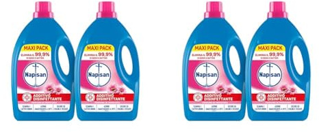 Napisan Additivo Disinfettante Lavatrice alla fragranza Profumo di Primavera, Confezione da 4 x 2.2 Litri di Additivo Liquido per Lavatrice, Contro i Batteri e i Cattivi Odori