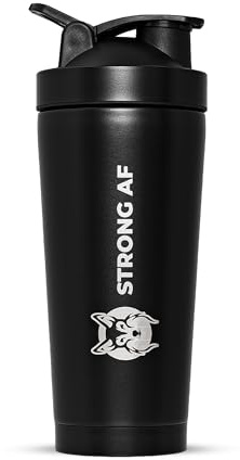 STRONG AF. Dual Wall Insulated Stainless Steel Protein Shaker Bottle - Leakproof Screw-on Lid - Unisex Protein Mixer Shaker Supplement Bottle