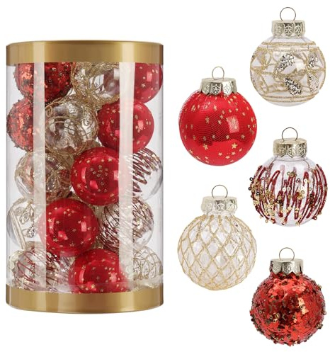 EDWINENE Weihnachtskugeln Dekoration, 25 Stück, 6 cm Weihnachtsbaumkugeln aus Kunststoff, bruchsicher, für Weihnachtsbaumdekoration.