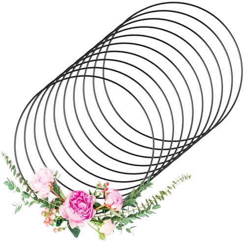 Yimomoyi 10 Pezzi Cerchi per Acchiappasogni, 30cm Cerchi in Metallo per Fai da Te, Anelli in Metallo per L'artigianato per Decorazioni fai da te Ghirlande Nuziali Acchiappasogni, Nero