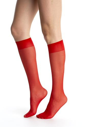 Gi&Gi Calcetines hasta la Rodilla para Mujer, Transparentes, 20 Denier, Talla Única, Multicolor, 6 Pares con Bordes Cómodos (FR/ES, Letras, Talla única, Regular, Regular, ROJO)