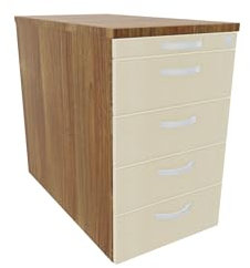 Geramöbel Standcontainer mit 4 Metall-Schubfächern und Utensilienschubfach, Metall-Rollschubführung, Zentralverriegelung, 438x800x720, Ahorn/Nussbaum/Nussbaum