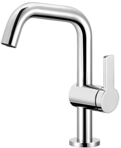 KEUCO Einhebel-Waschtischmischer, Wasserhahn ohne Zugstangen-Ablaufgarnitur, schwenkbar, Höhe 24,4cm, hochglanz-verchromt, für Waschbecken, Badezimmer und Gäste-WC, Plan Blue