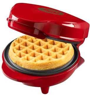 Bestron Mini-Waffeleisen, Waffeleisen in Christmas-Edition, Limitierte Ausgabe, Waffelmaker mit Antihaftbeschichtung, für Weihnachten, Partys oder als Geschenk, Waffelgröße 10cm, Farbe: Mattrot