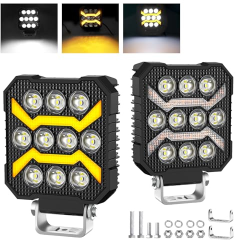 antom LED Arbeitsscheinwerfer 2PCS 12V 3 Farben 6500K 5 Modi led Scheinwerfer IP68 Wasserdicht zusatzscheinwerfer für Rasentraktor, Auto,Kraftfahrzeug,Werkstatt,Boot,Trecker Bagger SUV