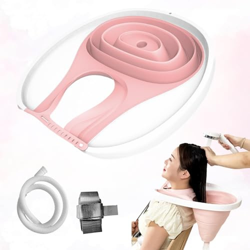 Ausili per il lavaggio dei capelli per disabili, pieghevole, in PVC, per persone costrette a letto, donne incinte ferite, pazienti post-operatori, rosa