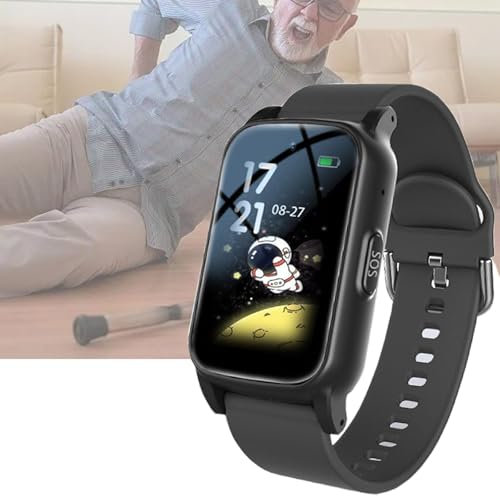 Weyot Reloj Localizador Personas Mayores GPS, Reloje Inteligente con Detector de Caidas, Podómetro, Botón de Llamada SOS, Smartwatch para Personas Mayores,Black