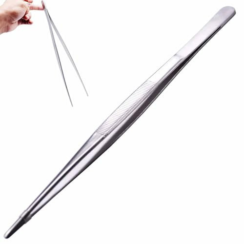 12-Inch Long Stainless Steel Tweezers Tongs Straight Tweezers - Extra Long Kitchen Food Tweezers Tongs for BBQ Grilling Cooking Roasting and Serving