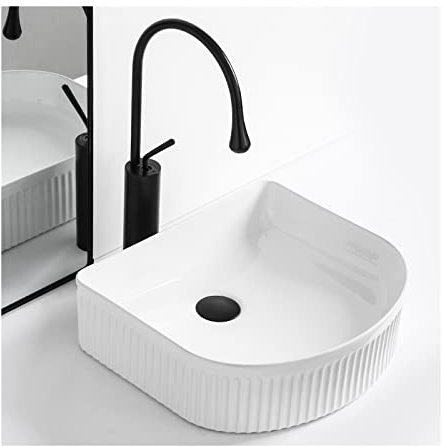 Generisch Lavabo en céramique 40,6 x 35,6 cm avec robinet noir, vasque à poser blanc, lavabo réversible pour lavabo de salle de bain