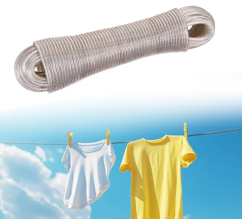 Tiusixsy Filo per Stendere il Bucato da Esterno 30 m, Filo Stendibiancheria per Esterno, Corde per Stendere i Panni, 4 mm Extra Forte, resistente alla ruggine e alla corrosione, adatto per uso esterno