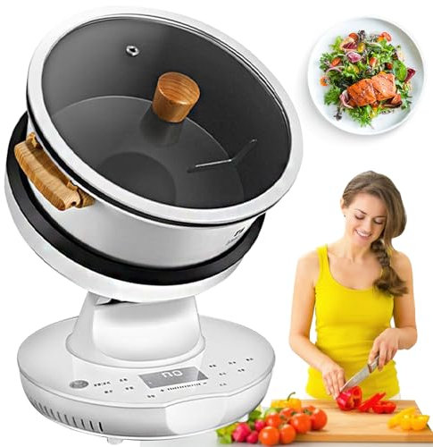 Máquina Automática para Saltear - Wok Eléctrico con Sistem de Rotación Completa, Capacidad 8L, Tecnología de Calentamiento Rápido para Cocina Asiática/Española
