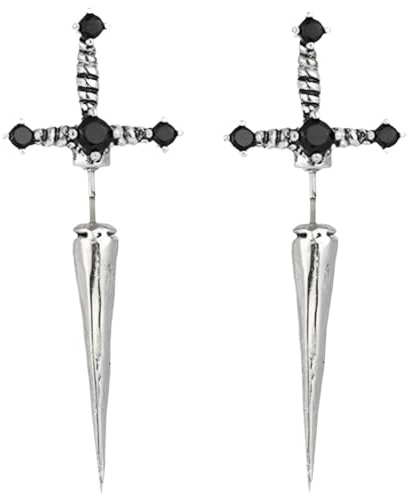 Orecchini a goccia spada gotica con strass gioielli punk cool accessori Halloween regali feste (Argento Placcato)