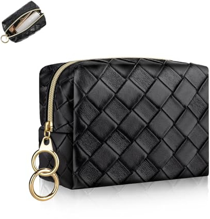 10 * 8 * 6 cm Mini Make up Tasche Kleine Kosmetiktasche für Handtasche Damen Schminktasche Schwarz Mini-Kulturbeutel PU Leder Wasserdicht für Makeup Zubehör Organizer Geldbeutel(Klein-Kariert)