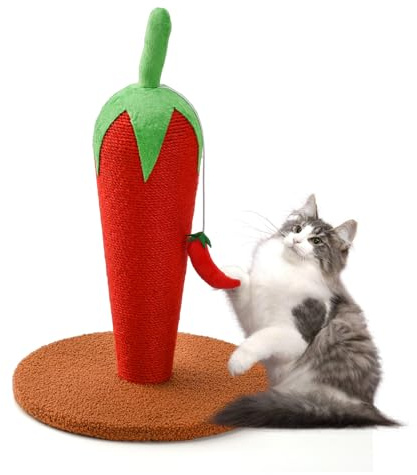 LIFLIX Chill Cat Scratching Post, Cute and Fun Sisal Cat Scratcher with Dangling Toy, Scratcher Post for Indoor Cats and Kittens