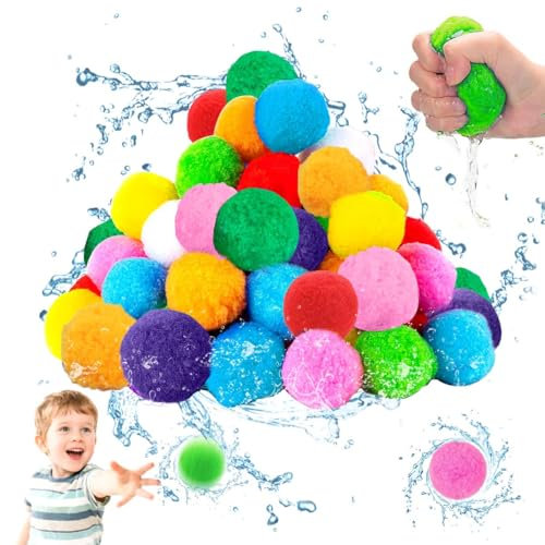 Bombe a Eau, 54 Pièces Bombe à Eau Réutilisable, Remplissage Rapide Ballons D'eau en Couleur, Bombe à Eau en Coton, Bombe à Eau Splash Balle pour Famille Jardin Plage Jouets Fête de La D'été