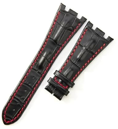 AZSHIW Bracelet de montre en cuir compatible avec Audemars Piguet Royal Oak AP26470 15703, souple, confortable, étanche, résistant à la transpiration, boucle déployante 28 mm(Black red-No)