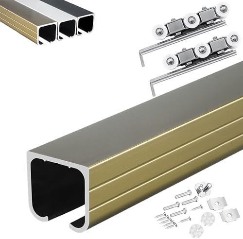 Binario per Porta Scorrevole Kit Ferramenta per Binario Porta Scorrevole in Alluminio, Set Ferramenta per Binario Porta Fienile Interno/ esterno, Binario Superiore Porta Scorrevole e Rulli Disponibili