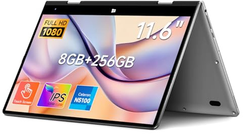 BMAX Computadora Portatil 2 en 1 Pantalla Táctil Notebook Convertible de 360° Celeron N5100 Quad Core Ordenador Portátil 11,6 Pulgada 8GB RAM 256GB SSD (expansión 1TB) 1920x1080 IPS WiFi BT4.2 Type C
