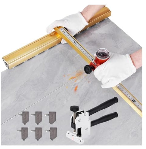 Manual Tile Cutter， 1.5m Tiles Mirror Floor Glass Cutter with Heavy-Duty Tile Pliers 6Pcs Cutter Heads Large T Tile Cutter Hand Tools 0.6m(0.6m)