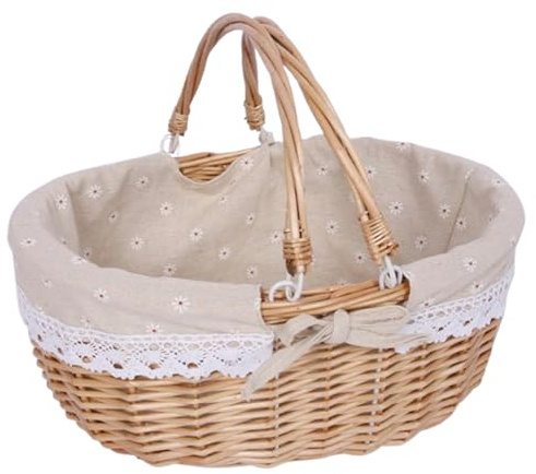 Panier en Saule Tissé, Petit Panier en Osier, Panier de Pique-Nique, Panier Osier Paques, Panier en Osier Naturel Tressé, pour Pique-Niques, Fêtes, Barbecues, Pâques, Bonbons (Little Daisy)