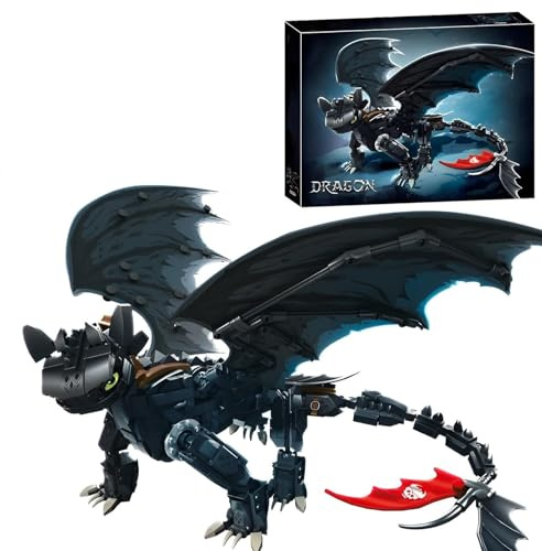 Ebortsin Technik Night Black Ohnezahn Drache Bausteine Set, STEM Drache Bausteine Actionfiguren Night Dragons Modell, Geschenk für Filmfans und Erwachsene und Kinder, 1026 Teile