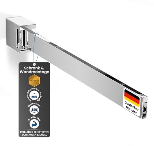 rtmr Handtuchhalter Wandmontage & Schrankmontage, schwenkbar, Chrom, Premium Gästehandtuchhalter aus Aluminium, 42 cm, drehbare Handtuchstange, platzsparend, Ideal für Bad & Gäste-WC