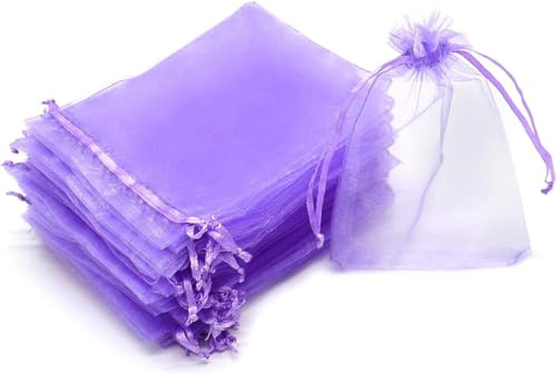 Purple Organza Gift Bags 10x12cm – 200pcs Small Mesh Jewellery Pouches, Favour Bags for Wedding, Party, Birthday