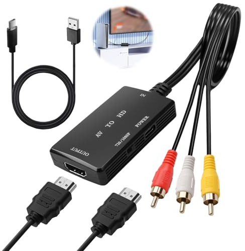 Paicreate HDMI to RCA Converter HDMI to AV Adapter for PS2/PS3/Xbox Old TV with HD-MI and RCA Cables Composite Video Converter Supports PAL/NTSC for TV Stick Roku Android Televison Box DVD