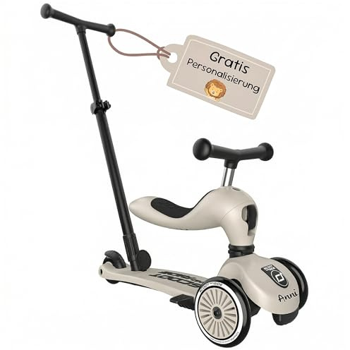 Scoot and Ride Highwaykick 1 Push & Go Ash personalisierbar – 2-in-1 mit Sitz & Schiebestange – für Kinder 1–5 Jahre – mit Namen personalisiert