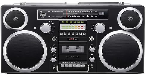 Retro Cassette Player Boombox, Portable Bluetooth CD Player, AM/FM Radio, CD/USB/Cassette/Bluetooth/AUX Input, Built-In Speaker, High Fidelity Cassette Boombox black