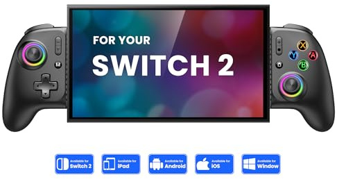 Switch Controller für Nintendo Switch 2/Switch/OLED/iPhone/Android, Mobiler Controller mit RGB-Beleuchtung, Programmierbare,1000mAh Capacity, Vibration, Turbo, Handheld-Gaming-Gamepad, Keylinker-App