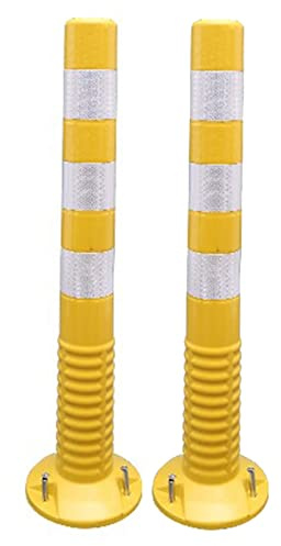 Lot de 2 cônes de signalisation pour allée, Flexibles et sensibles à la Circulation, avec Bandes réfléchissantes et vis (Jaune et Blanc).
