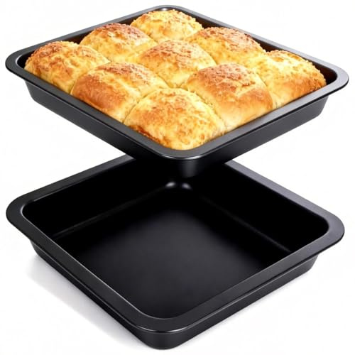 2 fyrkantiga bakfat, 22,5 x 22,5 x 4,5 cm rostfritt stål fyrkantig kakform bakform brödform med non-stick beläggning brödformar för bakning för ugn, ninja varmluftsfritös