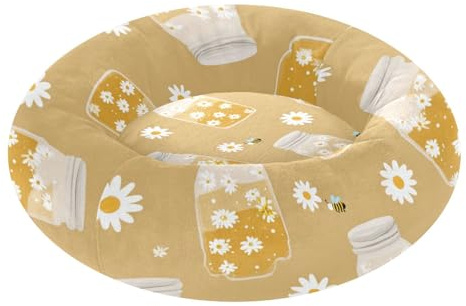 Honey Jar Bee Daisy Pet Dog Bed Donut Cuddler Calming Bed for Small Size Pets Sleeping M