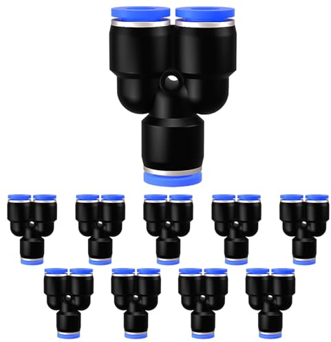 10 Stück 10mm OD pneumatische Steckverbindung,3 Wege Y-Stücke Schnellverschraubungen Kunststoff Rohr PY Luftleitungsadapter,Push in Connect Pneumatik Fitting(10, PY - 10mm)