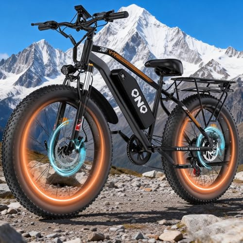 Adults Electric Mountain Bike 1500W Peak,48V 15Ah Removable Fast Charge Battery,28MPH Max Speed,60 Miles Range,26 Fat Tire All Terrain Off Road E-Bike for Men Women,Off-Road,Camping & Snow Adventures